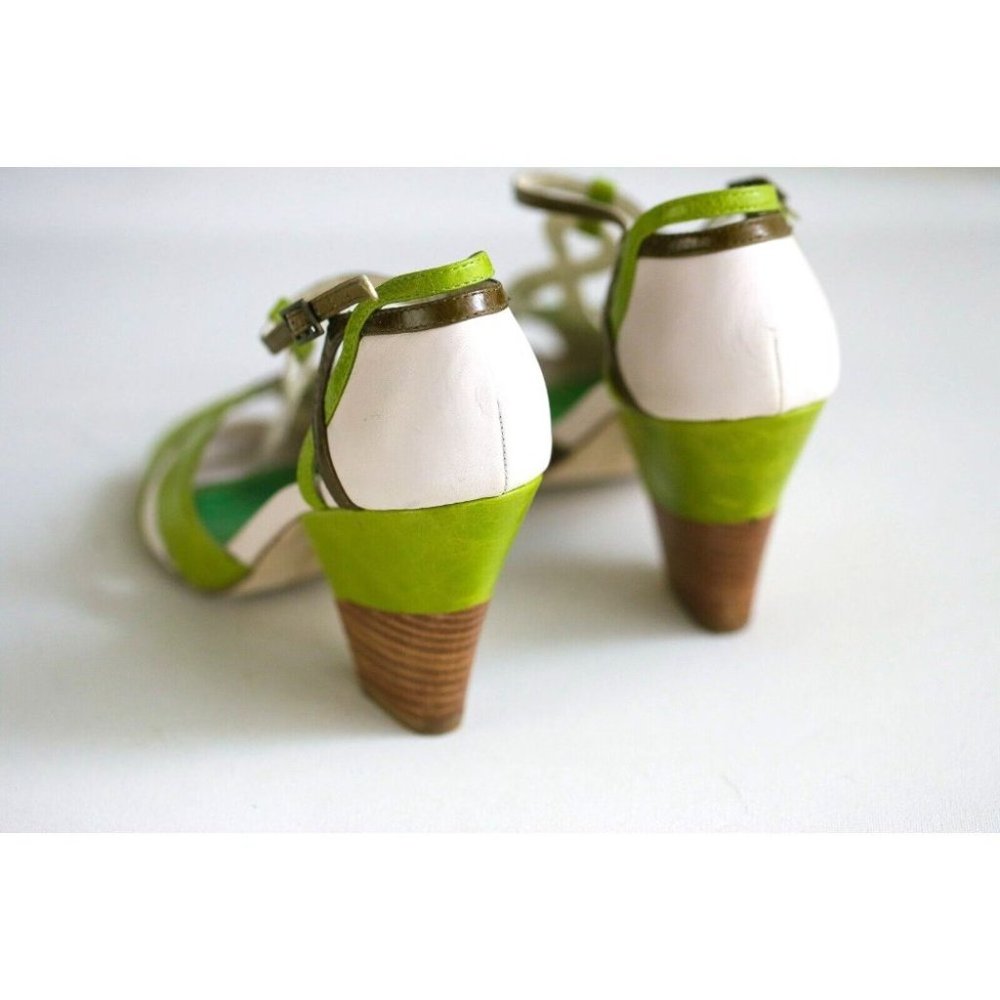 Shellys London Cute Retro Style Strappy Green White Block Heels 38 - Picture 5 of 9
